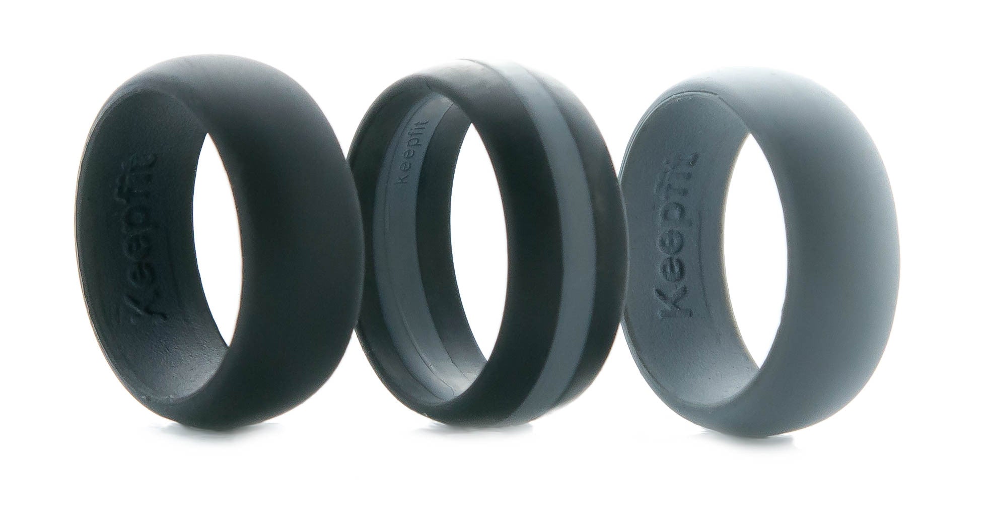 Black with Grey Stripe Silicone Wedding Ring by KeepFit